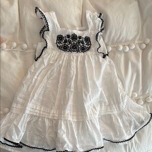 White and Black Embroidered Kids Dress